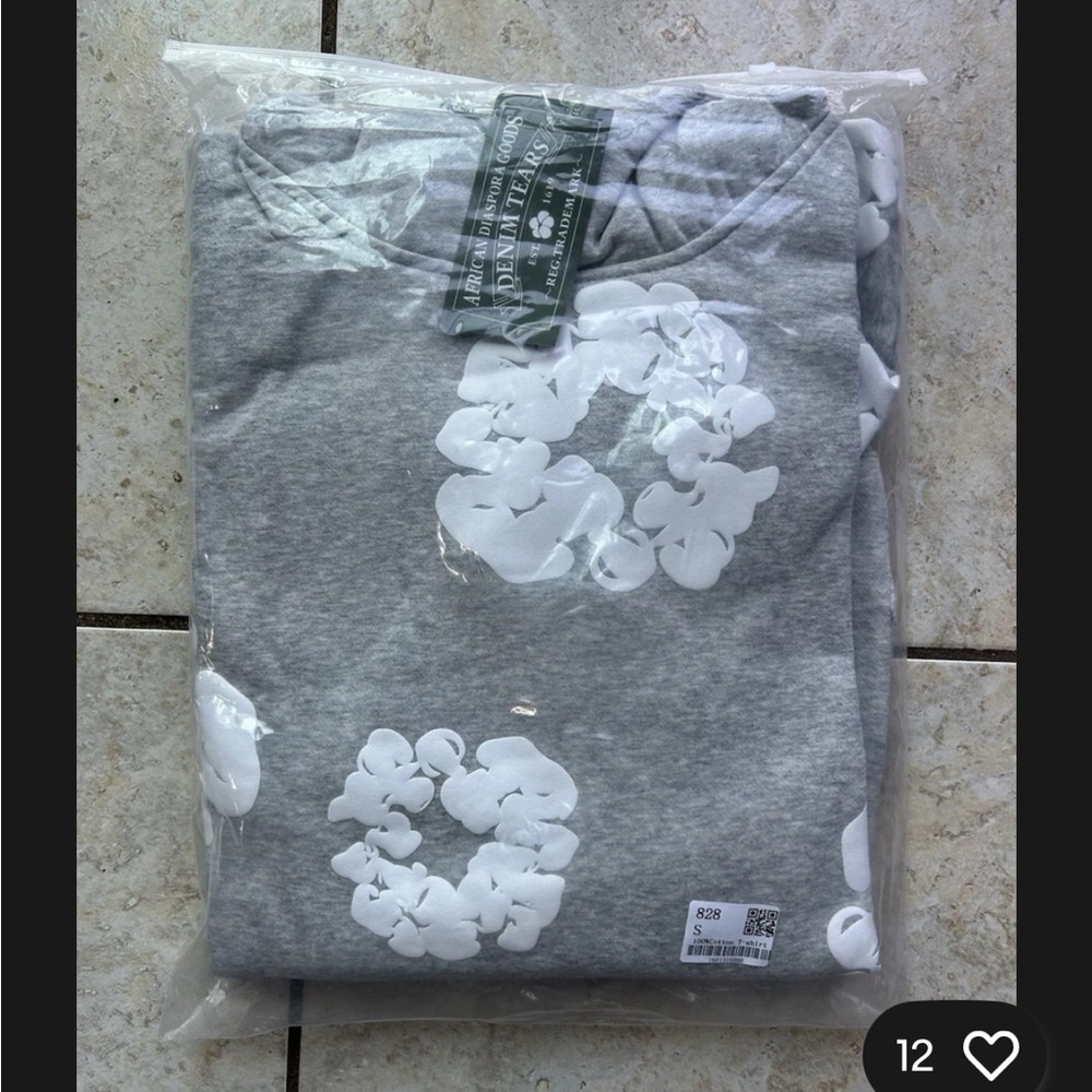 Gray Crewneck Sweater with White Floral Design